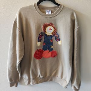 Vintage Autumn Scarecrow Pumpkin Tan Sweatshirt M